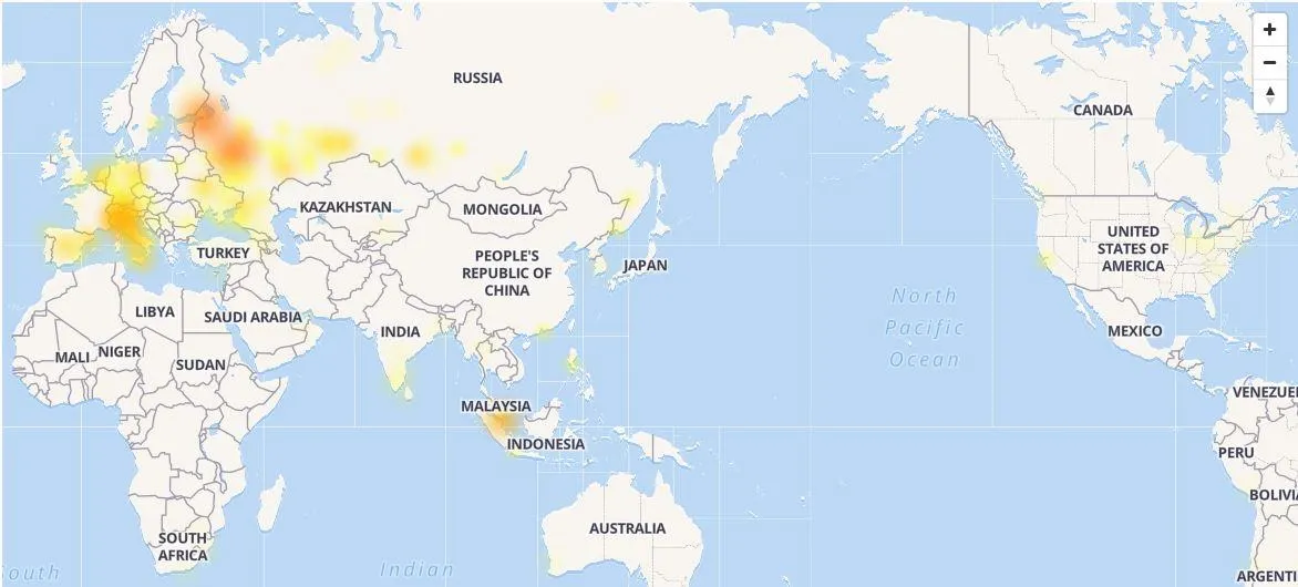 Карта інтенсивності проблем із Telegram Карта інтенсивності проблем із Telegram