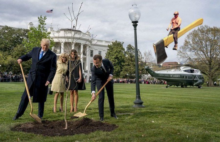 Як Трамп з Макроном садили дерево: соцмережі вибухнули мемами