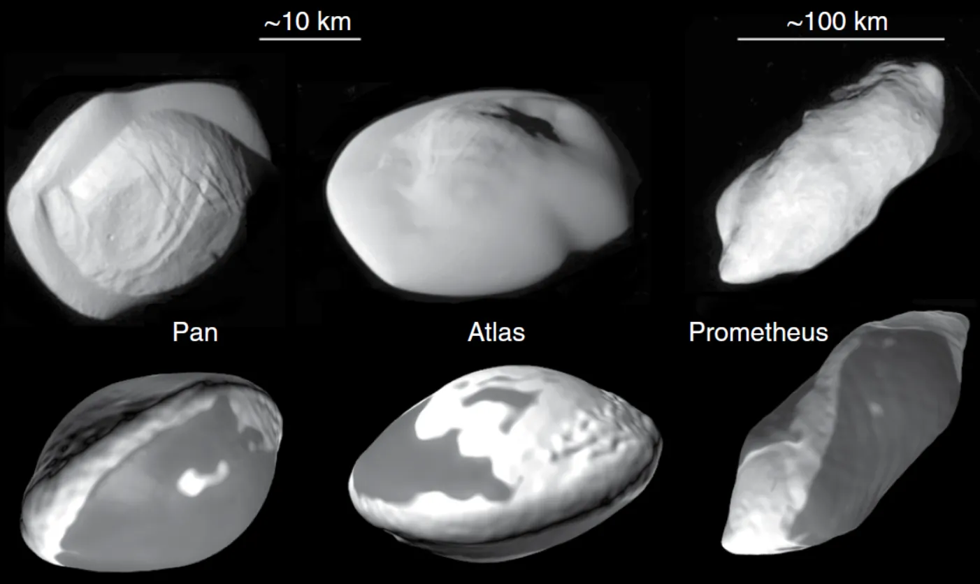 Знімки супутників Сатурна Атласу, Пана і Прометея, зроблені апаратом 
