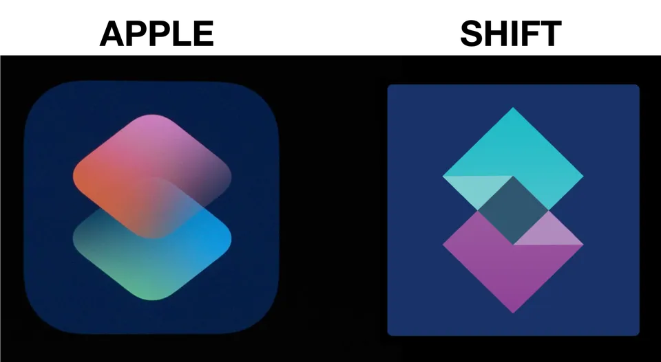 Порівняння логотипів Apple Shortcuts та Shift