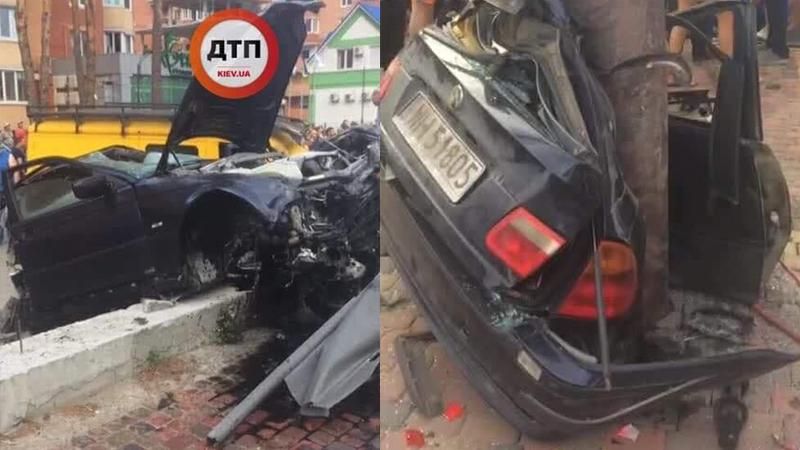 В Ирпене водитель BMW снес остановку и разбил несколько припаркованных авто