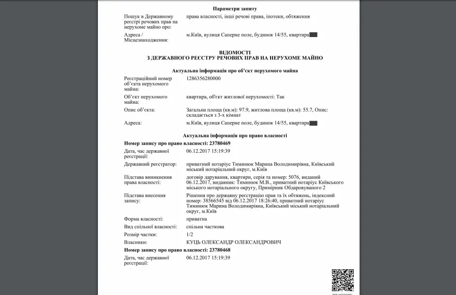 Відомість про придбання Олександрем Куцем будинку Відомість про придбання Олександрем Куцем будинку