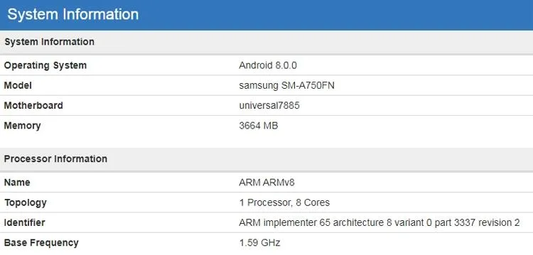 Характеристики смартфону Samsung SM-A750FN