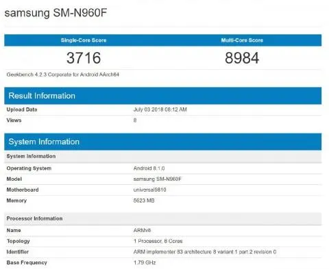 Результати тестування Samsung Galaxy Note9 на базі процесора Exynos 9810