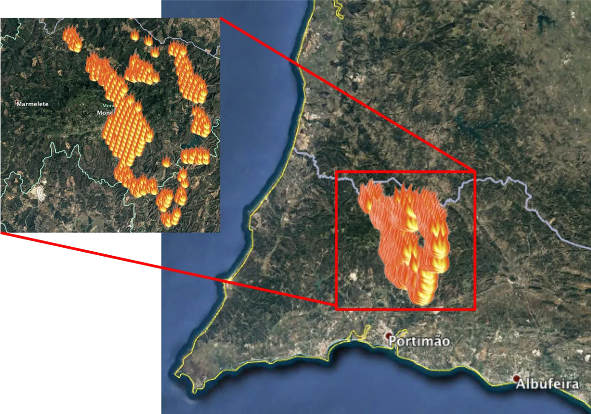 Фото з космосу щодо ситуації з лісовими пожежами в Португалії