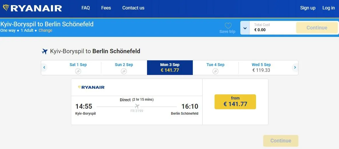 Ryanair Київ Берлін розклад ціни