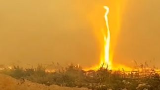 Огненный смерч в Канаде едва не засосал пожарный шланг: видео борьбы со стихией