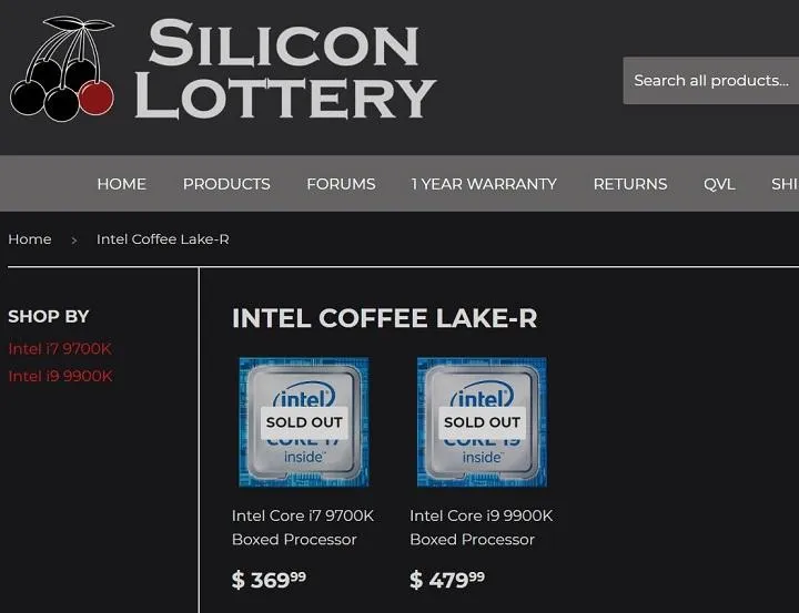 Ціни на процесори Intel Coffee Lake Refresh
