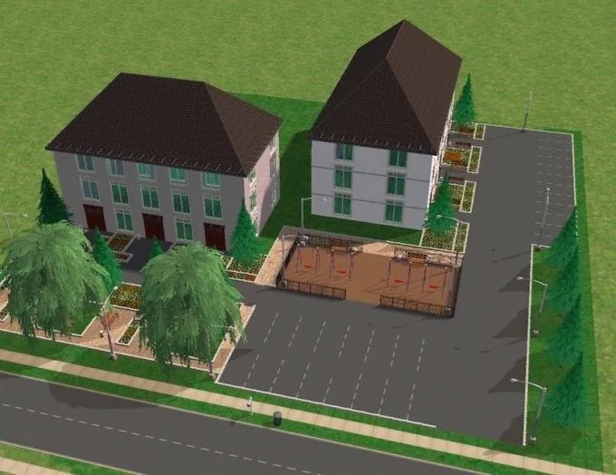 Проект дворів та будинків одного із селищ в Росії, змодельований в The Sims 2