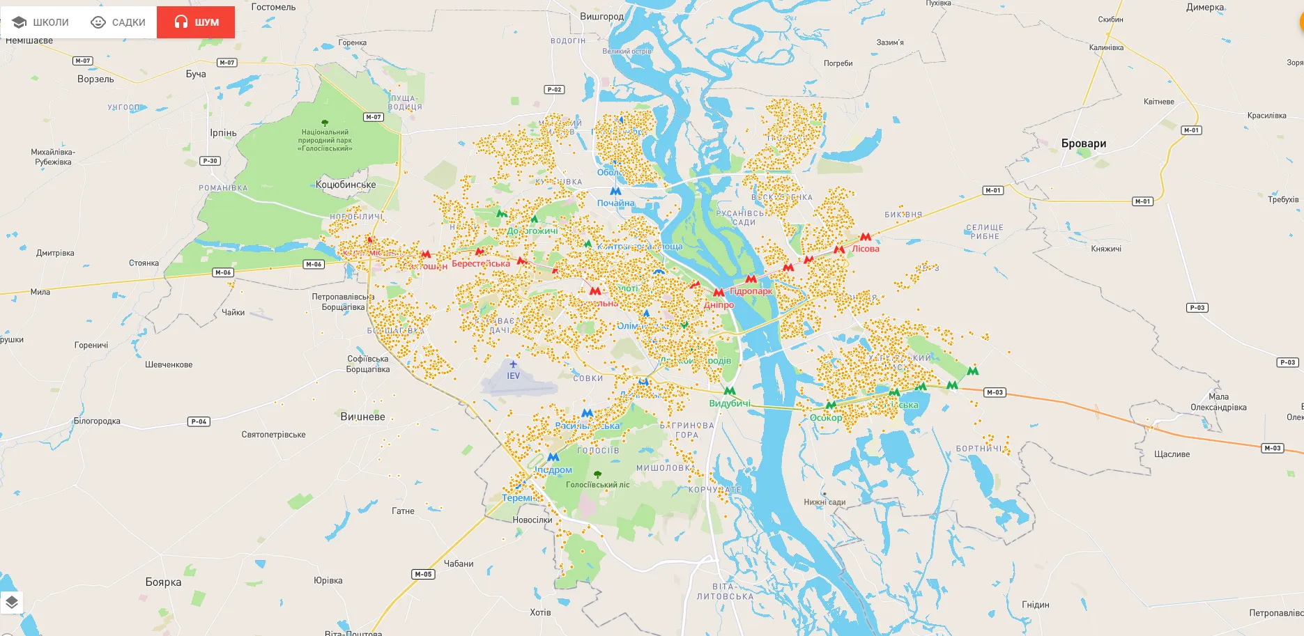 Карта Київ шумове забруднення