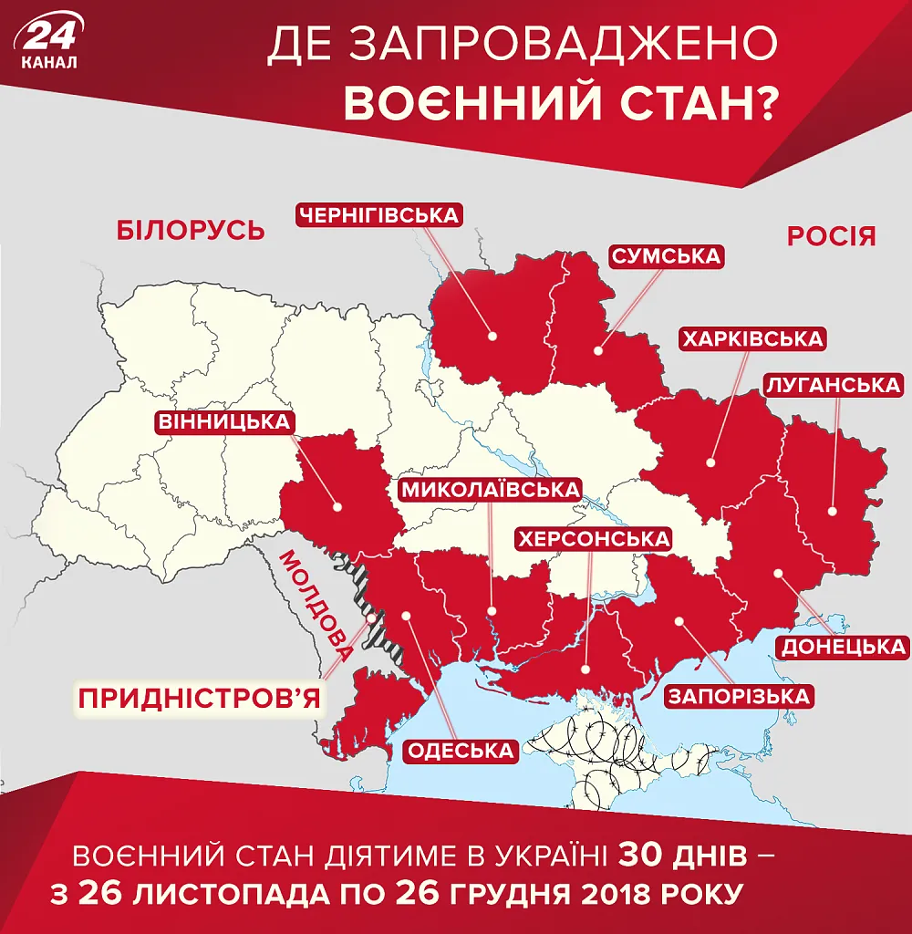 воєнний стан в Україні карта областей