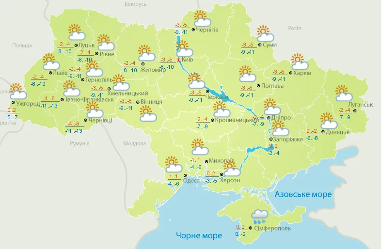 Погода Україна четвер 29 листопада