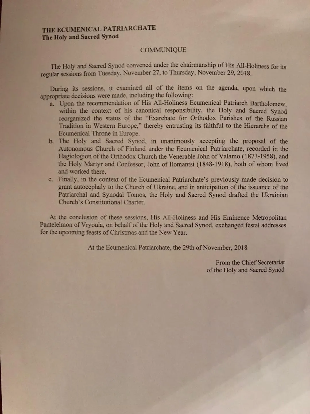 Вселенський патріархат Синод Вселенський патріархат Синод