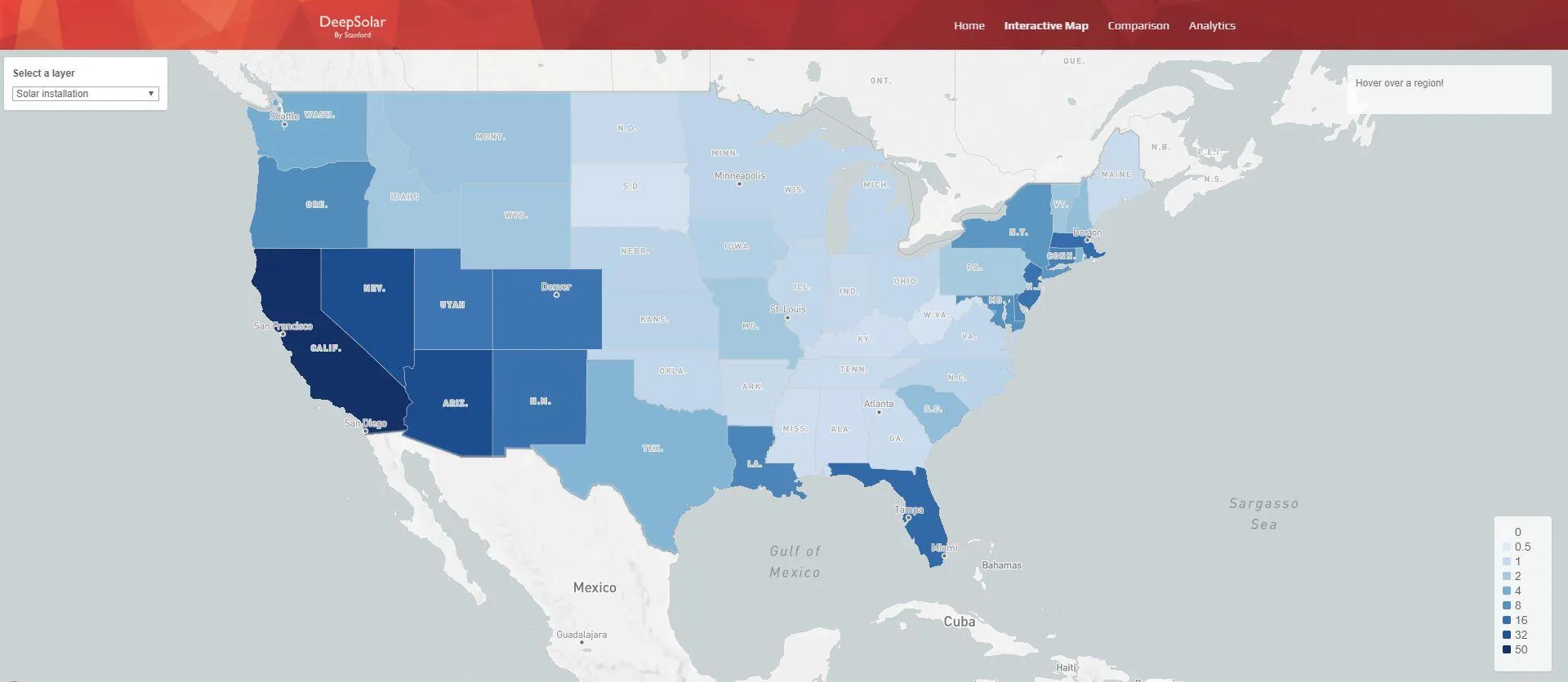 Інтерактивна карта сонячних панелей в США
