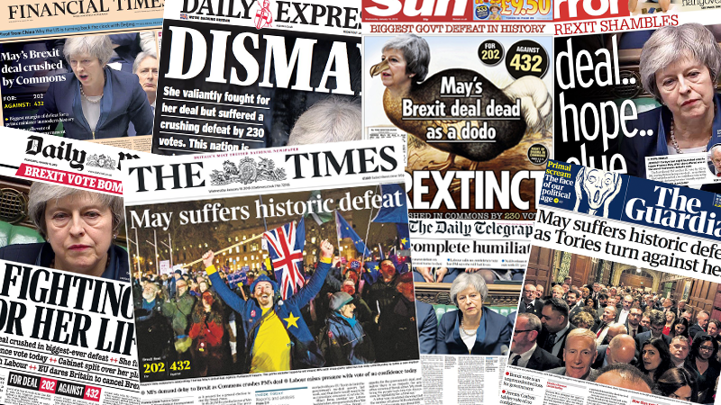 Brexit: провал голосования - что пишут британские СМИ о провале Brexit