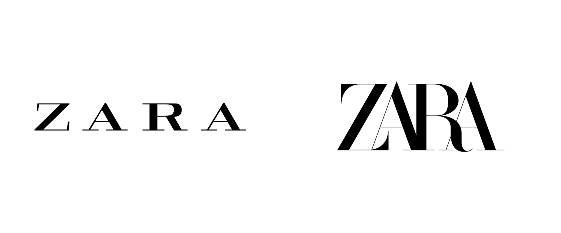 Логотип бренду Zara: 2011 та 2019 року Логотип бренду Zara: 2011 та 2019 року