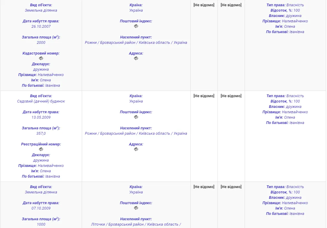 Скріншот із декларації Валентина Наливайченка Скріншот із декларації Валентина Наливайченка
