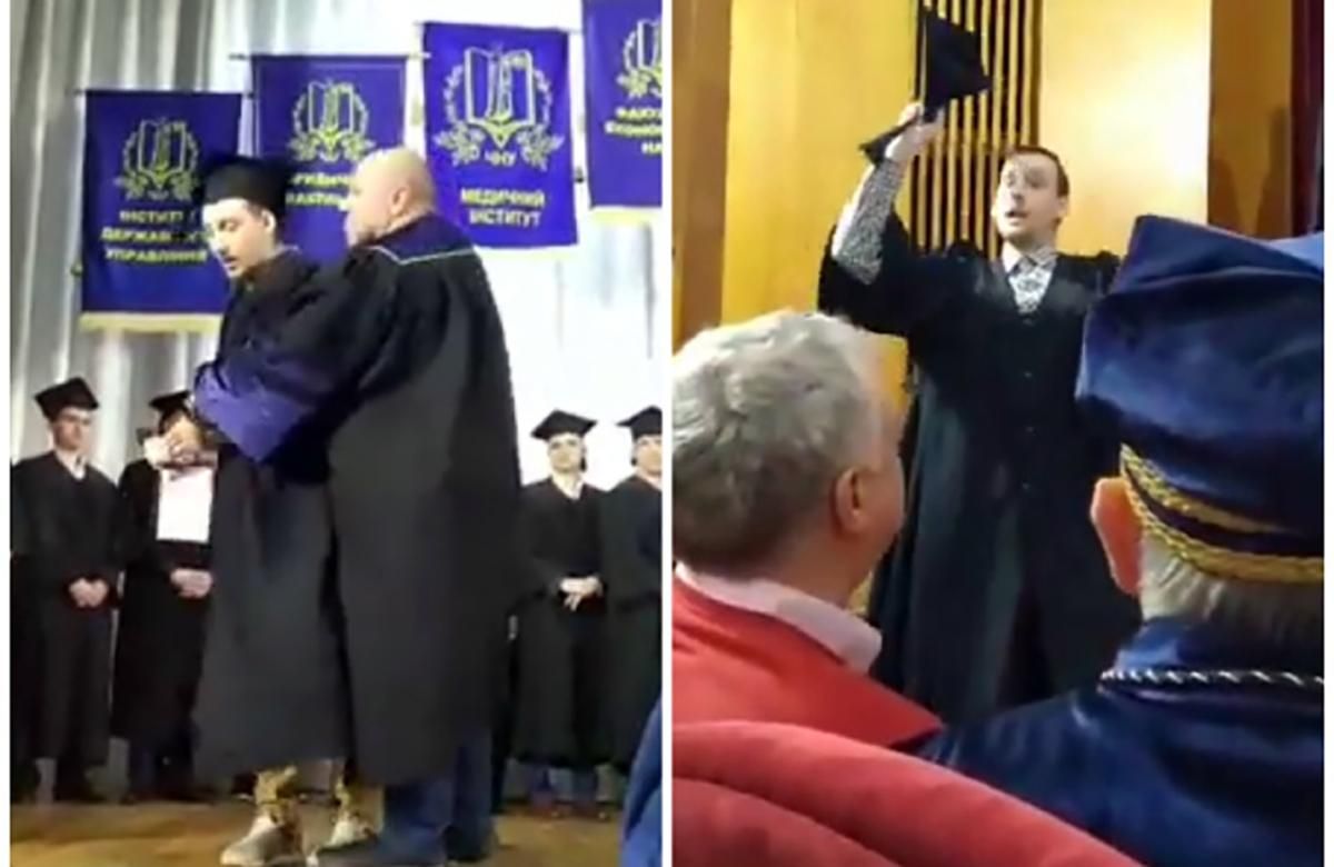 У Миколаєві зі сцени викинули студента, який заявив, що купив свій диплом: відео У Миколаєві зі сцени викинули студента, який заявив, що купив свій диплом: відео