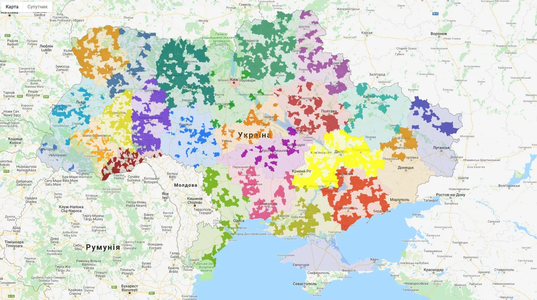 Карта об'єднанних територіальних громад в Україні