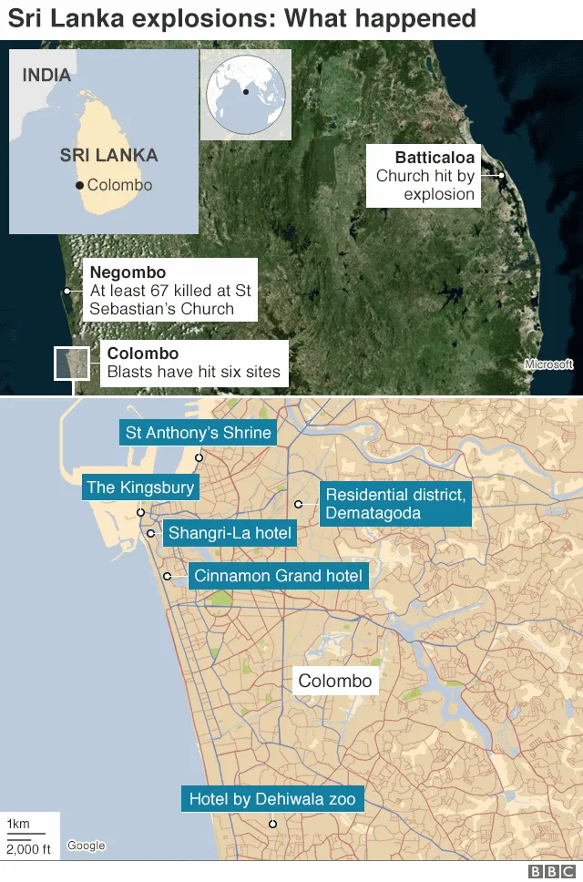 Где произошли теракты на Шри-Ланке