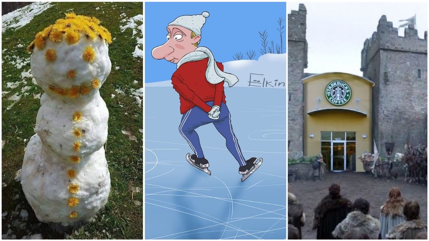 Самые смешные мемы недели: снег в мае, падение Путина и кофе в Вестеросе