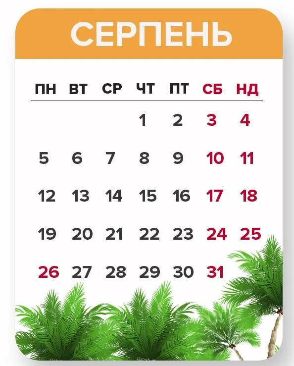 Вихідні у серпні 2019