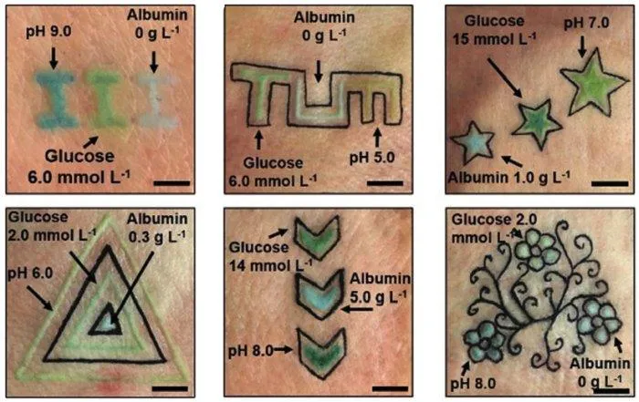 Татуювання показує зміни рівня глюкози, альбуміну і pH