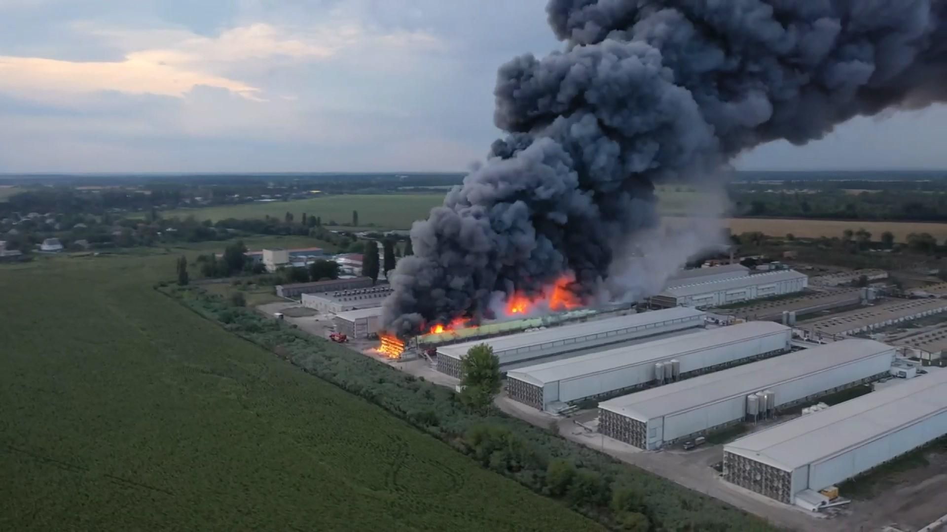 Під Києвом здійнялася масштабна пожежа на птахофабриці: дим дійшов до столиці