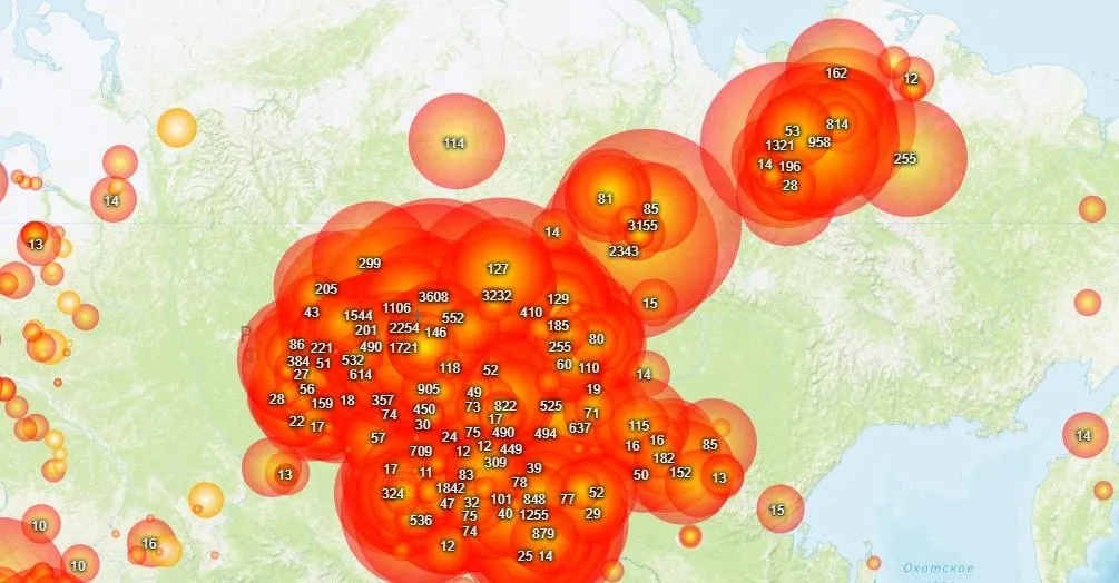 карта пожеж Росія