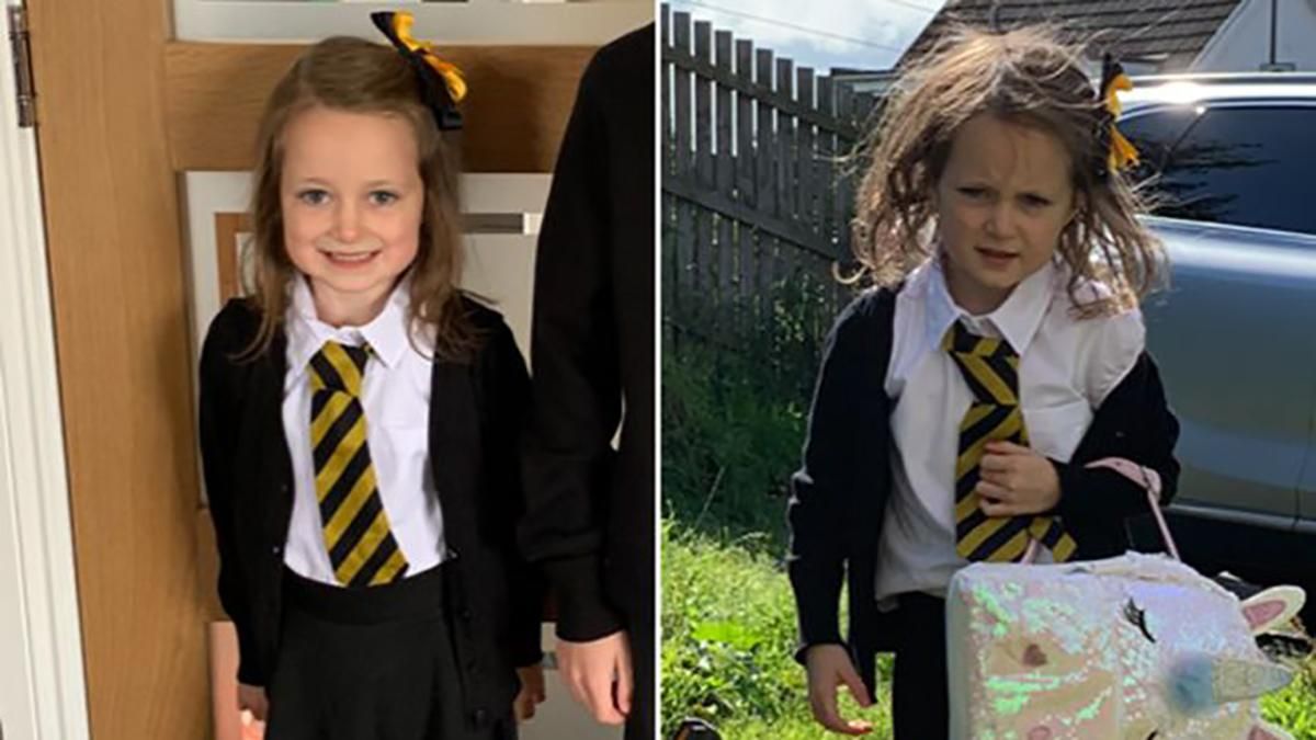 Мережу підкорили смішні фото дівчинки після першого дня в школі Мережу підкорили смішні фото дівчинки після першого дня в школі