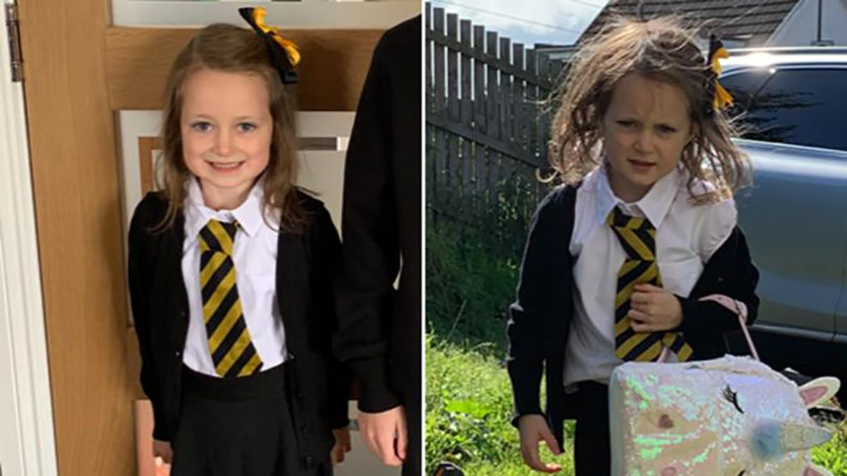 Сеть покорили смешные фото девочки после первого дня в школе