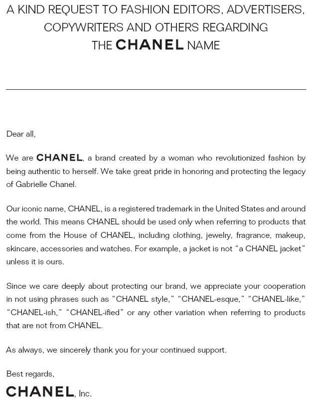 Офіційна заява Chanel 
