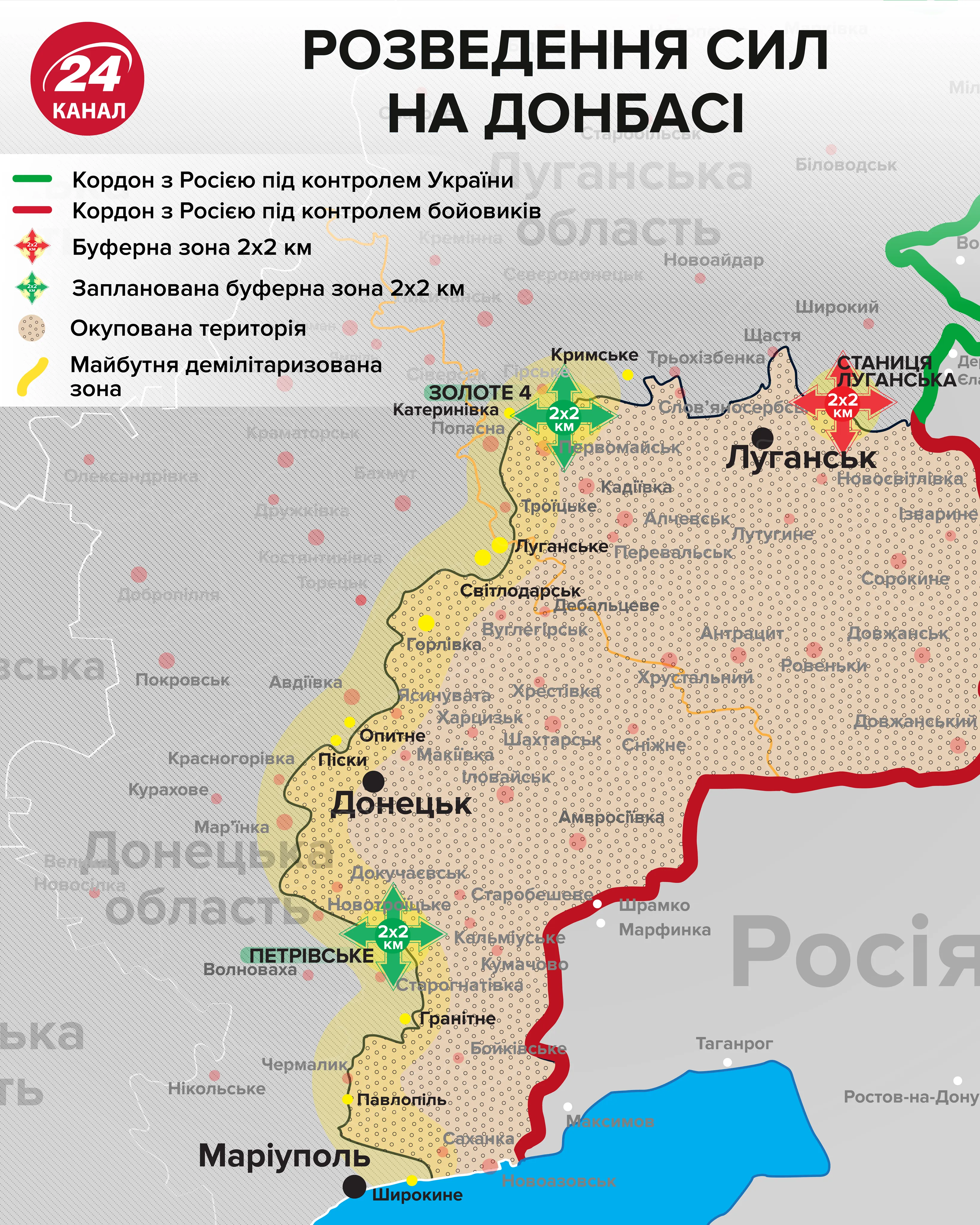 Розведення військ на Донбасі, карта