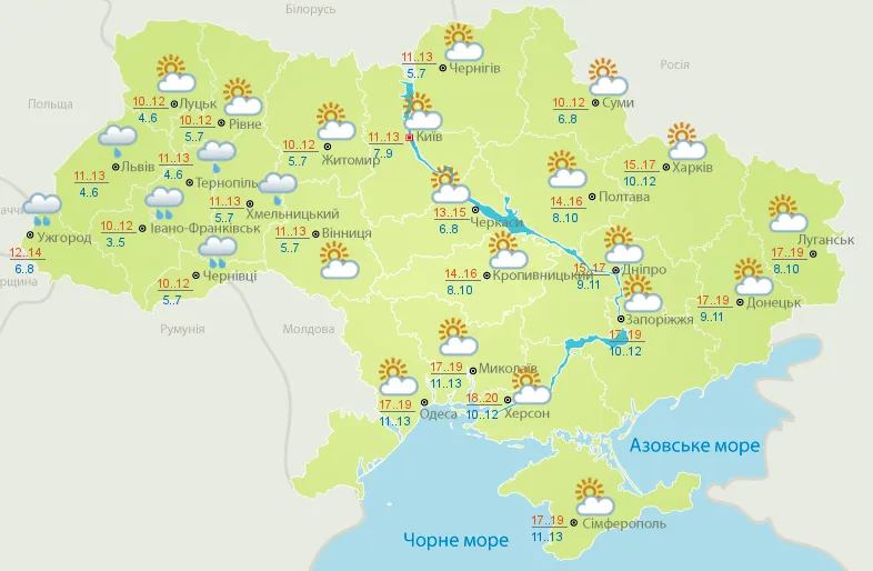 прогноз погоди на 8 листопада Україна погода