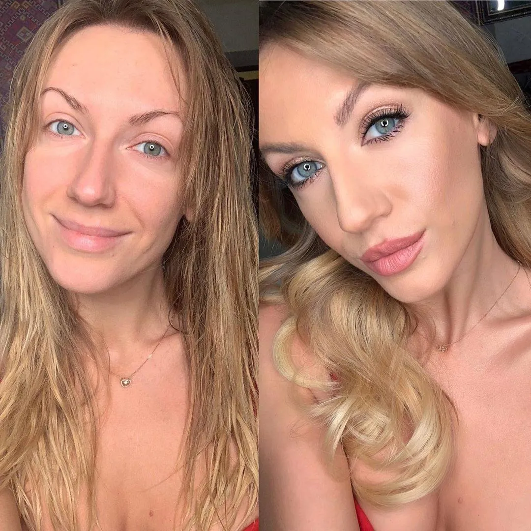 Леся Нікітюк до і після макіяжу 