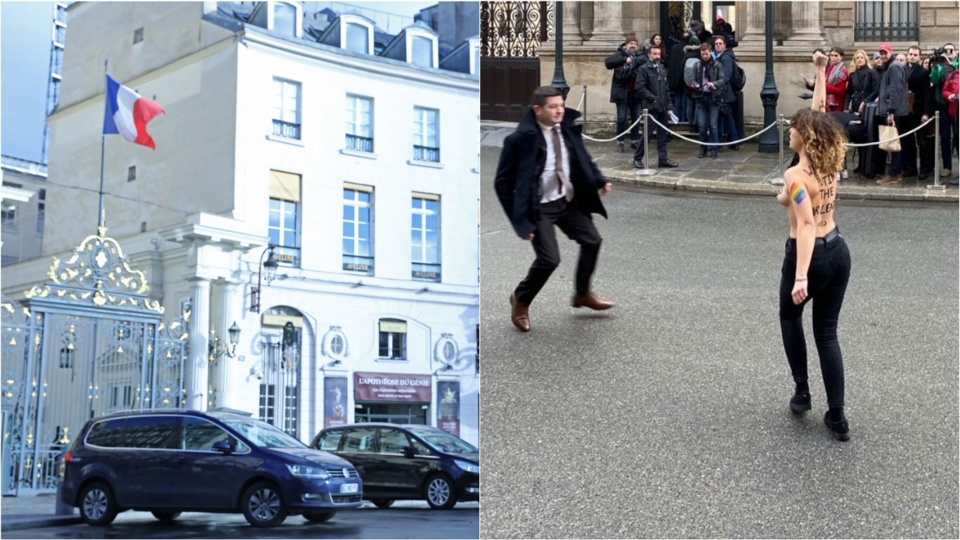 "Остановите войны Путина": активистки Femen устроили акцию протеста под Елисейским дворцом "Остановите войны Путина": активистки Femen устроили акцию протеста под Елисейским дворцом