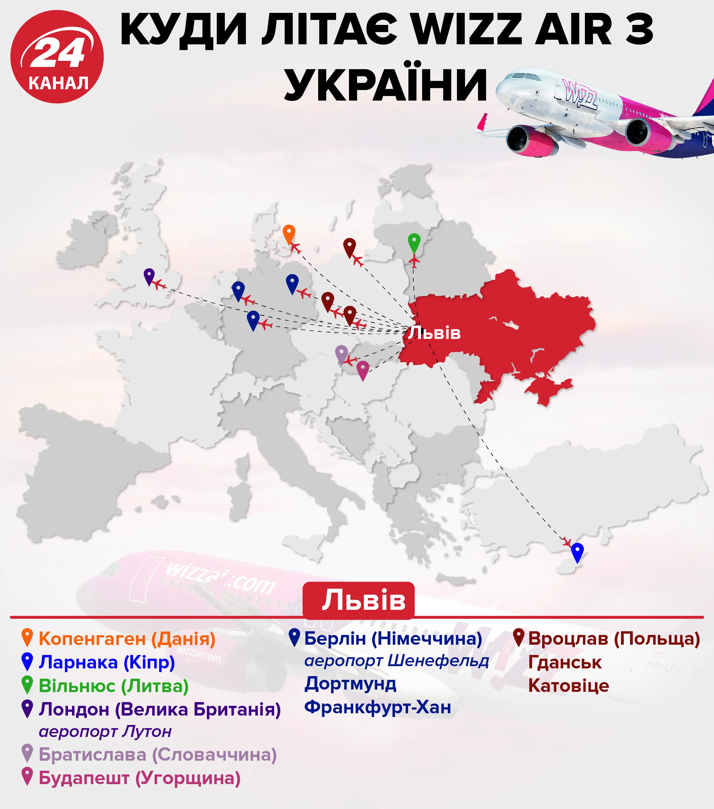 Wizz Air, Львів, куди лтіає