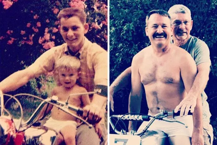 Фото тата з дитиною та мотоциклі