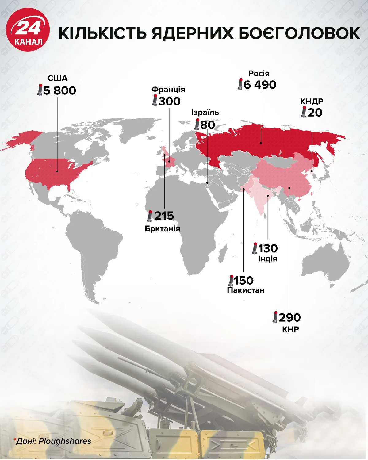 Количество ядерных боеголовок инфографика 24 канал