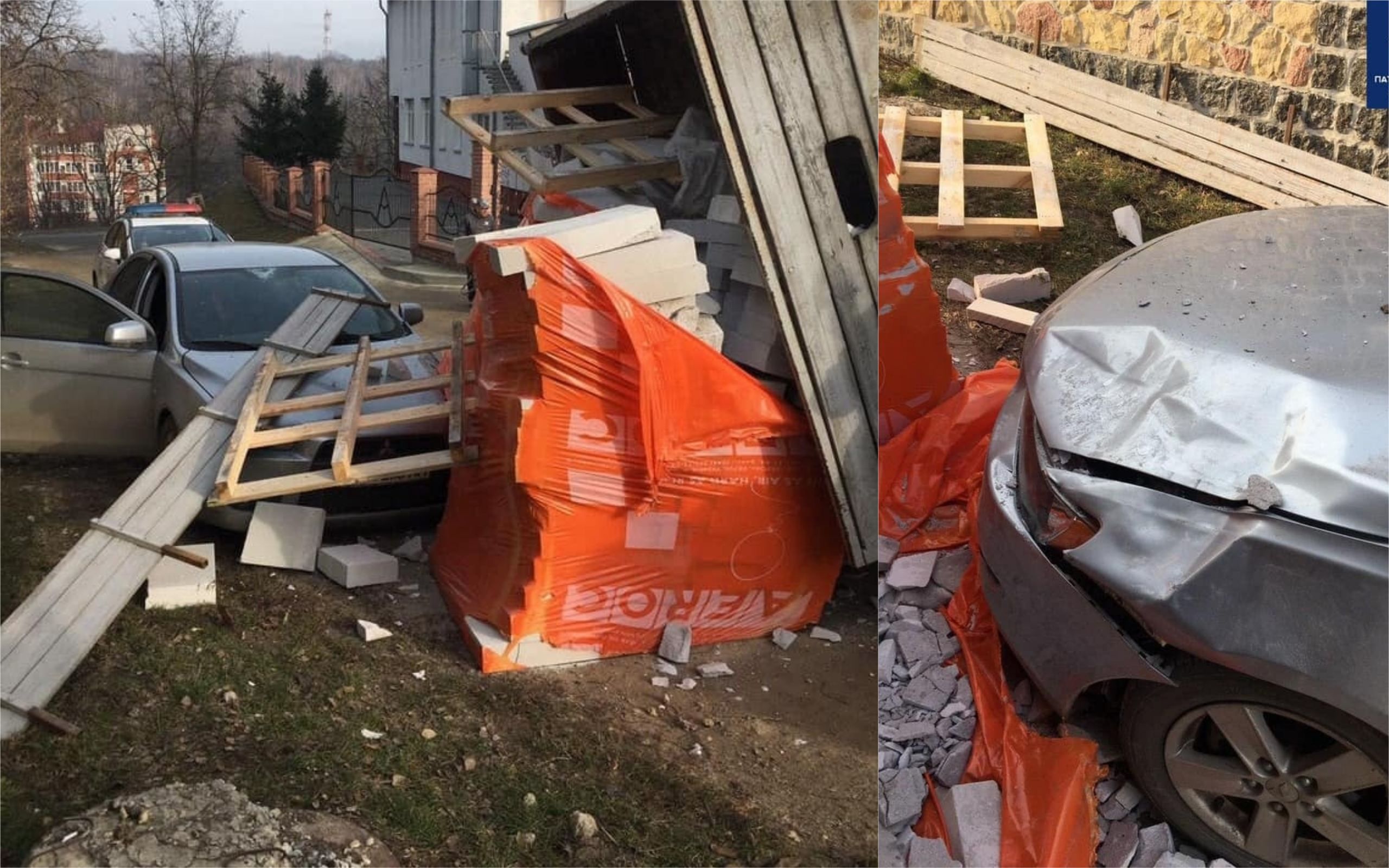 Водій вантажівки переплутав важелі та вивантажив цеглу на легковик: епічні фото Водій вантажівки переплутав важелі та вивантажив цеглу на легковик: епічні фото