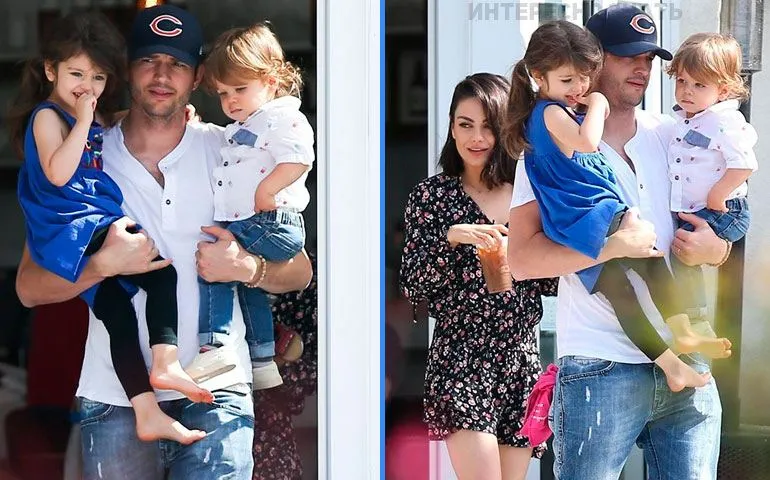 Ештон Кутчер з дітьми та Мілою Куніс Ештон Кутчер з дітьми та Мілою Куніс