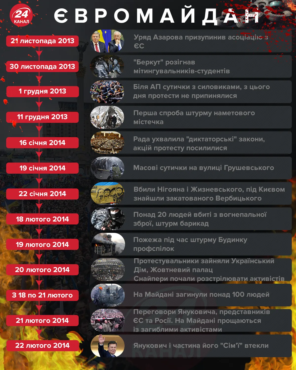 Євромайдан Революція Гідності хронологія подій 2013 - 2014 інфографіка