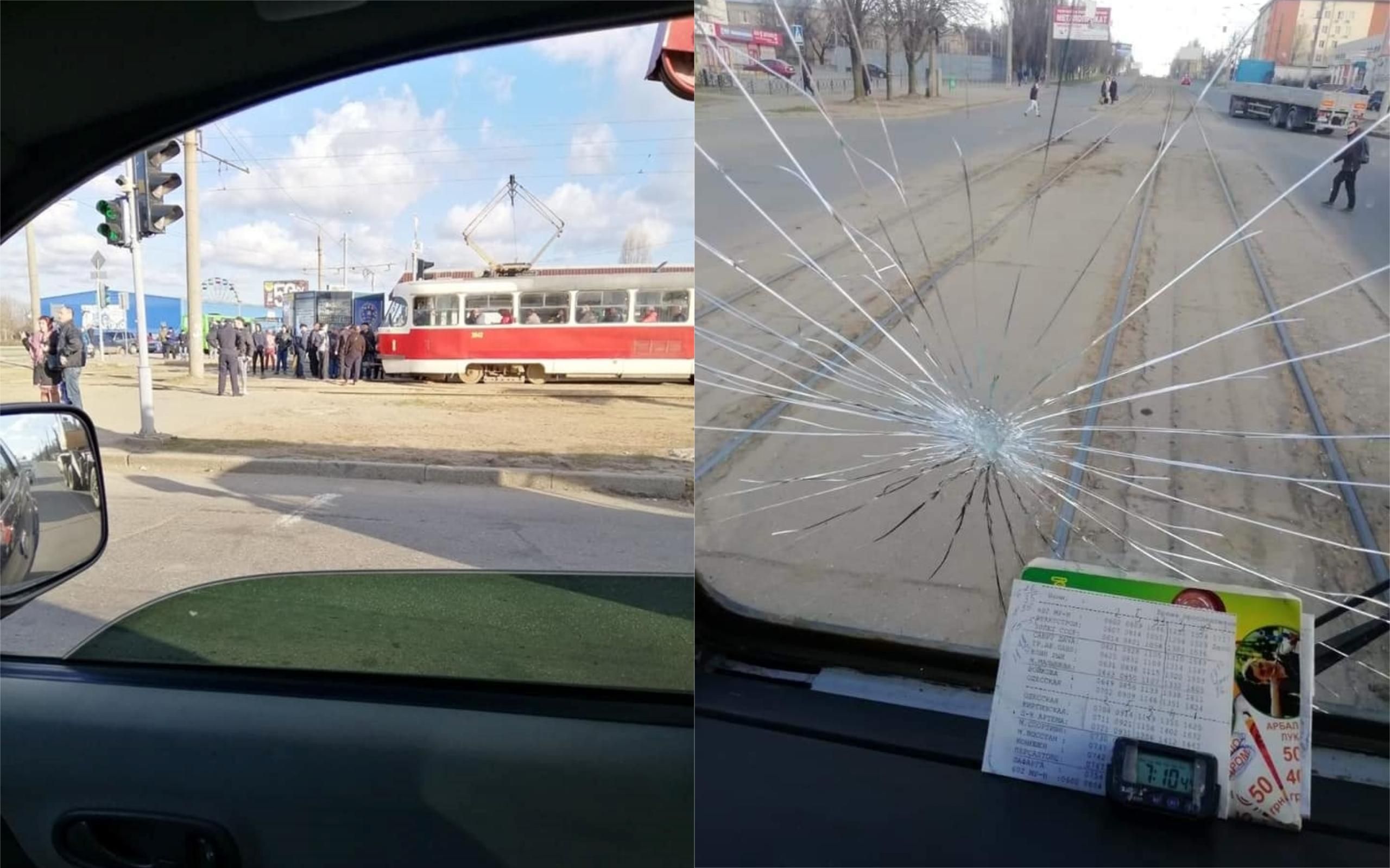У Харкові перекрили рух трамваїв, в одному вибили скло: фото