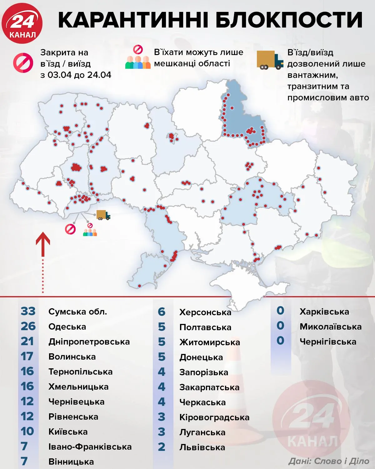 Карантинні блокпости інфографіка 24 канал