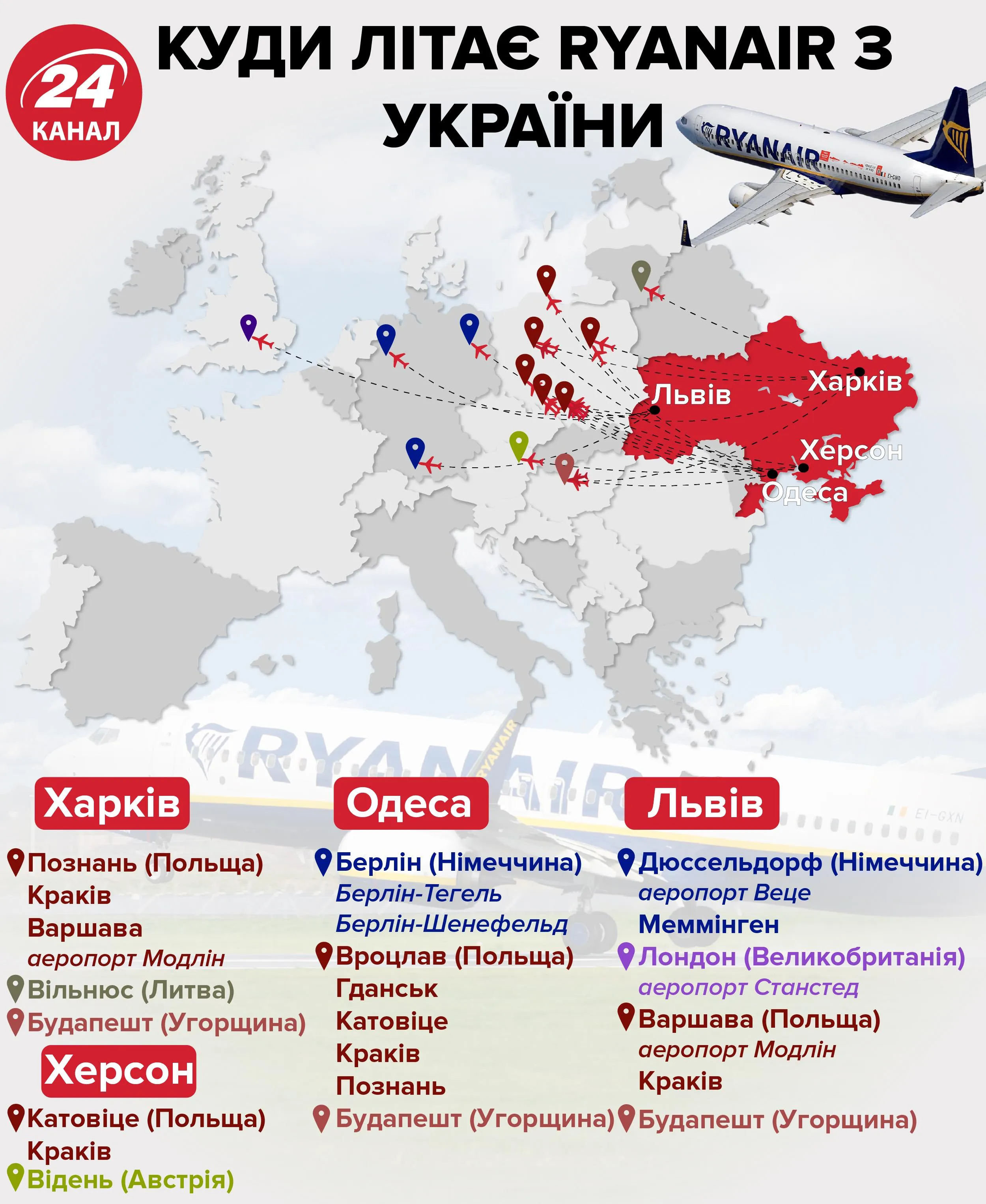 Ryanair, польоти, Україна. міста, напрямки, лоукост, авіація