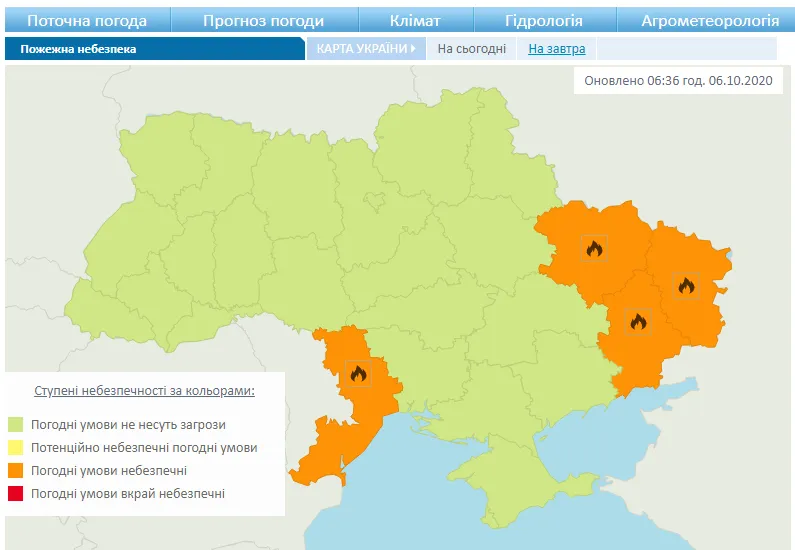 Пожежна небезпека, Україна. 6 - 8 жовтня 2020 