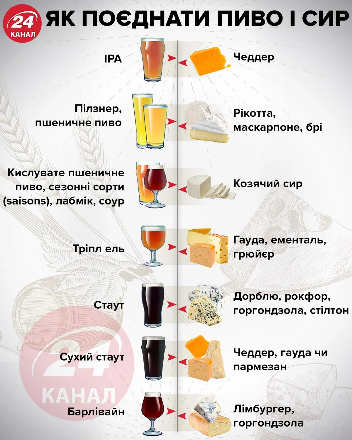 Как правильно сочетать пиво и сыр: инфографика - Новости Украины - 24 Канал