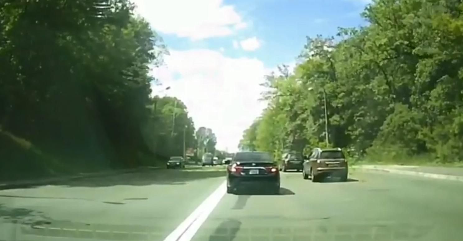 За крок до біди: у Києві дерево обвалилося прямо перед авто, в якому були люди – відео