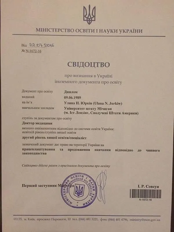 Уляна Супрун, вища освіта Уляна Супрун, вища освіта