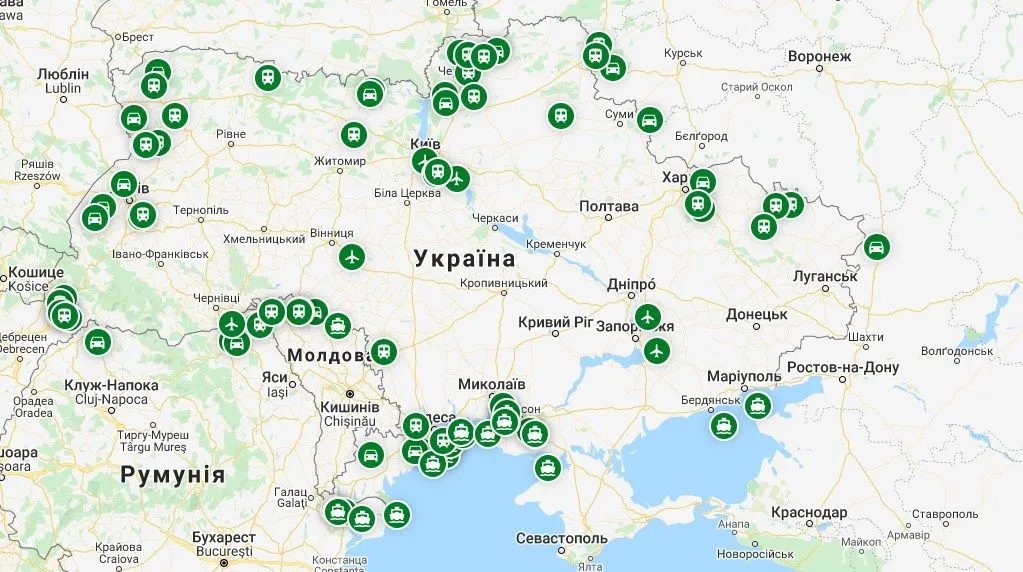 карта відкриті пункти пропуску на кордонах України